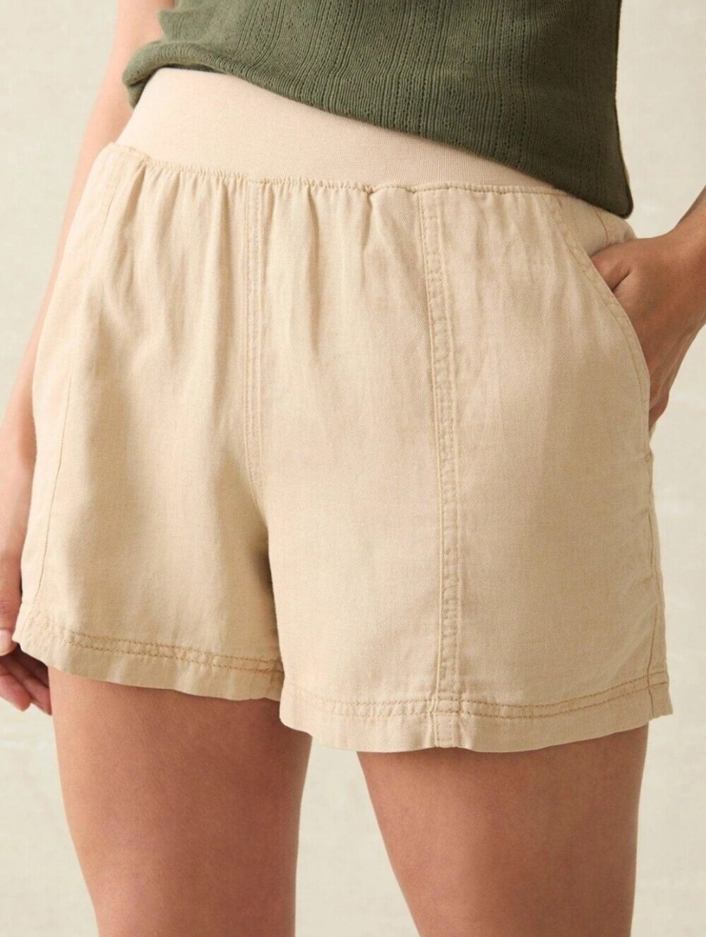 Faherty Linen Blend Pull-On Shorts Large Coastal Summer Tencel Stretch Pockets